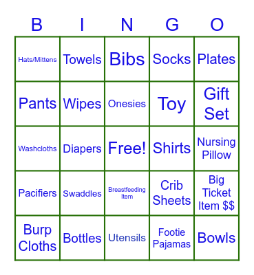 Baby Shower Gift Bingo Card