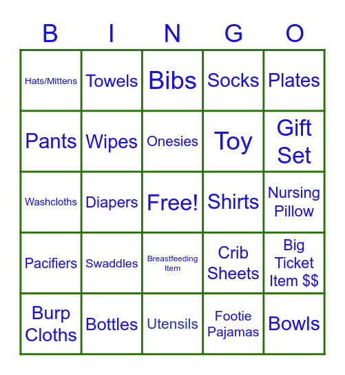 Baby Shower Gift Bingo Card