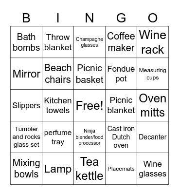 Kendal's Bridal Bingo Card