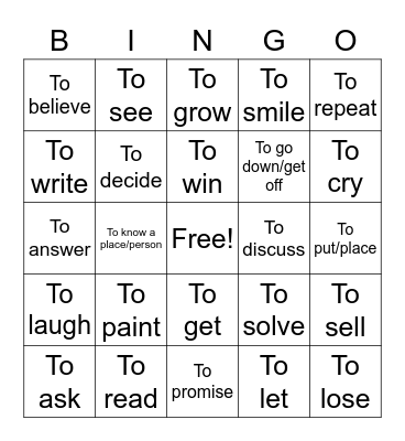 ERE i verbi (inglese) Bingo Card