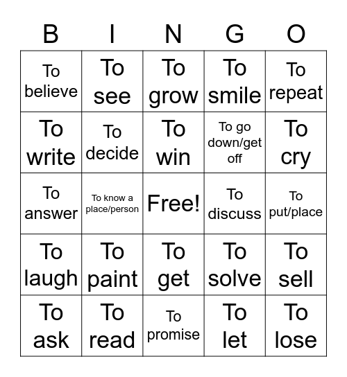 ERE i verbi (inglese) Bingo Card