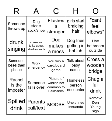 Rachel's Birthday Bingo Card