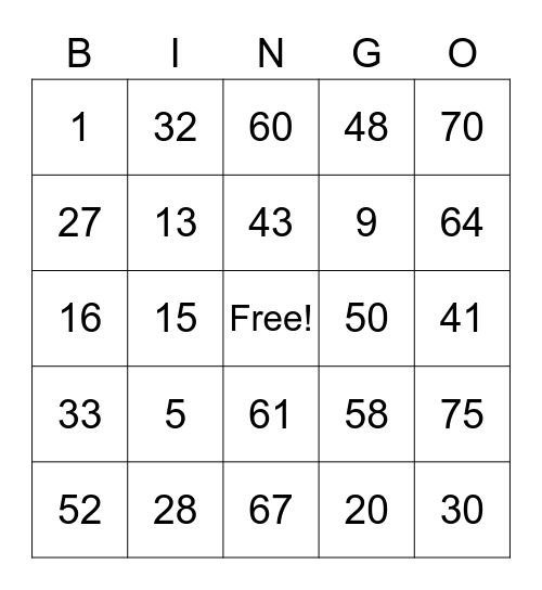 801 LasCo Bingo Card