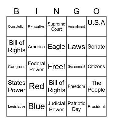 Constitution Day Bingo Card