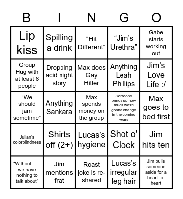 Drunk Friends Bingo Card