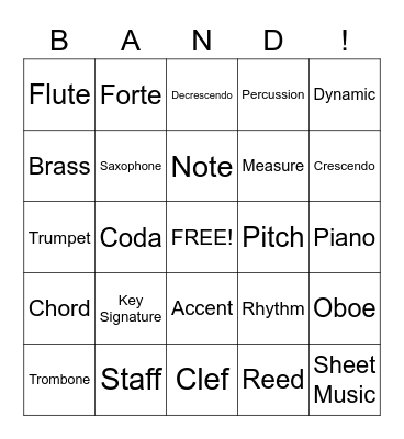 Band Bingo Card