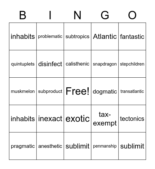 Step 3 WRS Words Bingo Card