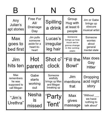 Drunk Friends Bingo Card