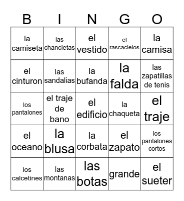 spanish bingo Card