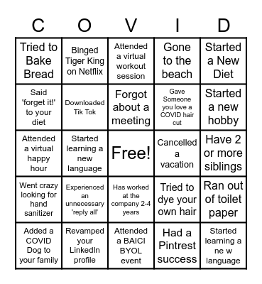 COVID BINGO Card