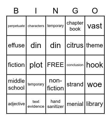 Vocabulary BINGO Card