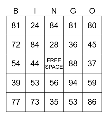Long Division Bingo Card