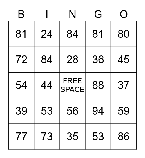 Long Division Bingo Card