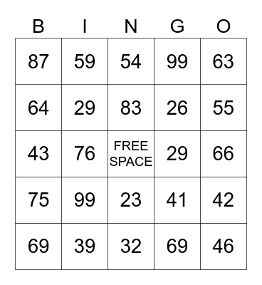 Long Division Bingo Card