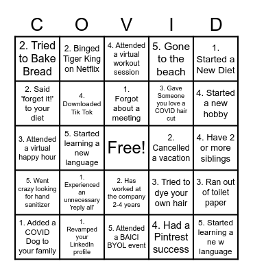 COVID BINGO Card