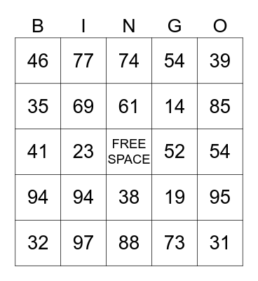 Long Division Bingo Card