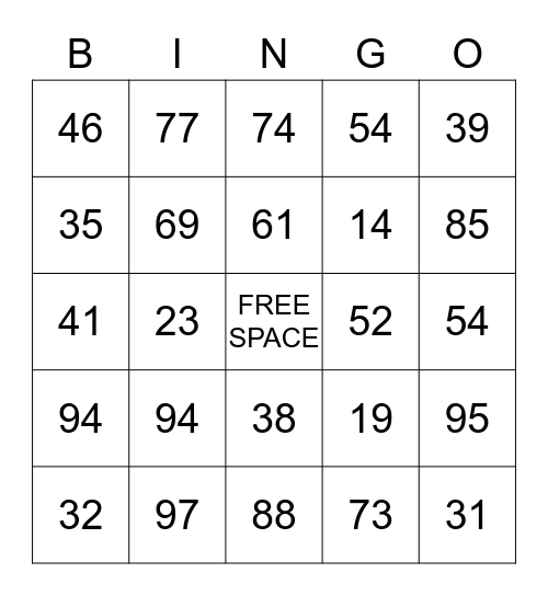 Long Division Bingo Card