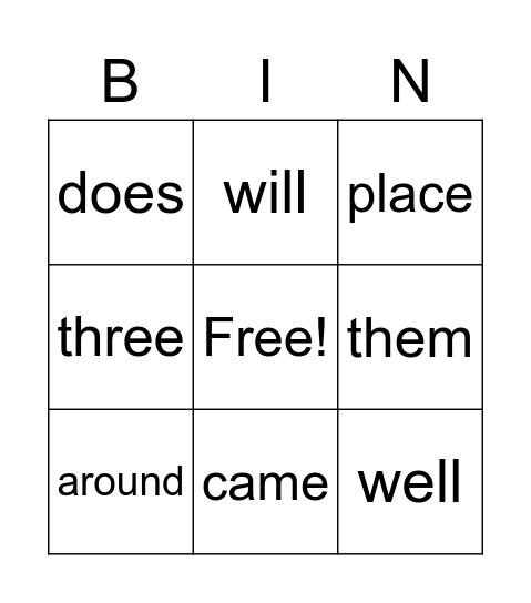SIGHT WORDS #3 Bingo Card