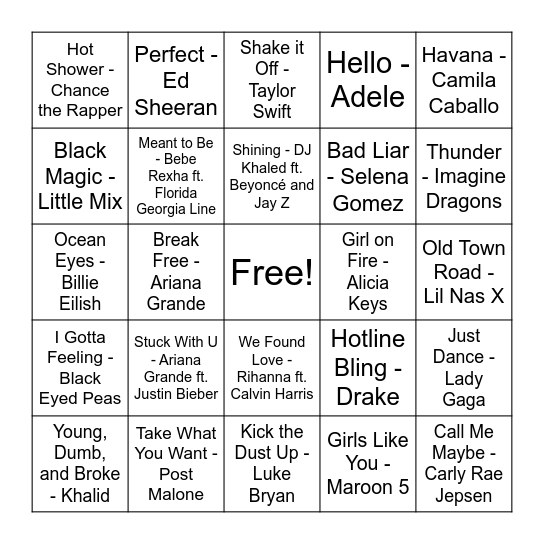 Music Bingo Card