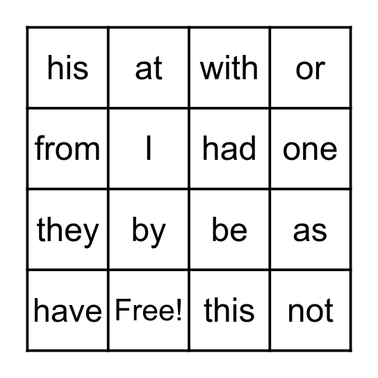 Snap Words 16-30 Bingo Card