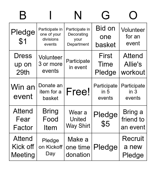 United Way Bingo Card