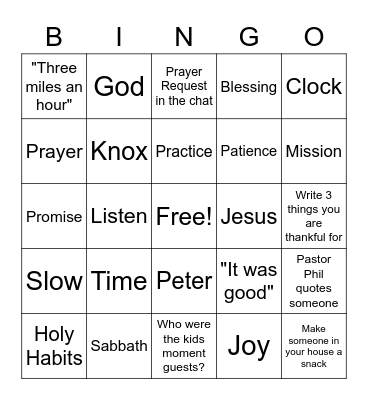 Sermon Bingo Sunday September 20th Bingo Card