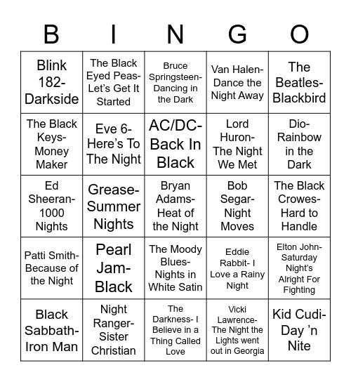 Total-Quiz.com Presents Radio Bingo: Black, Dark, Night Bingo Card