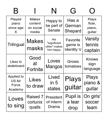 Ice Breaker Bingo Card