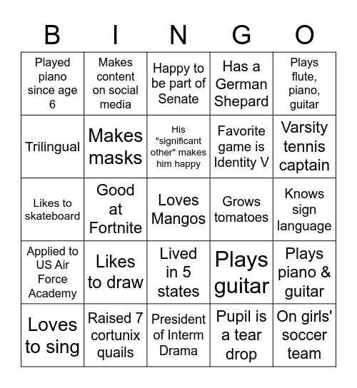 Ice Breaker Bingo Card