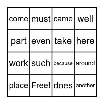 Snap Words 121-135 Bingo Card