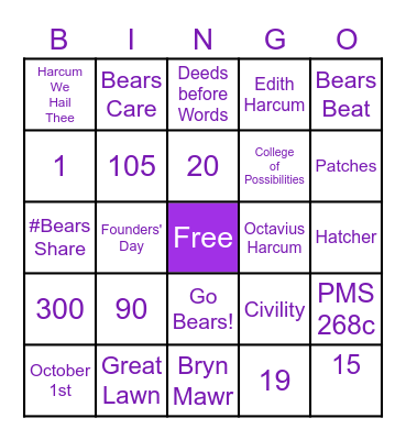 Harcum College Game Night Bingo Card