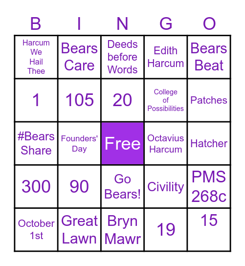 Harcum College Game Night Bingo Card