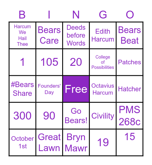 Harcum College Game Night Bingo Card