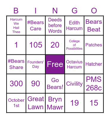 Harcum College Game Night Bingo Card