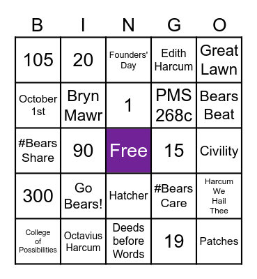 Harcum College Game Night Bingo Card