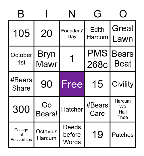 Harcum College Game Night Bingo Card