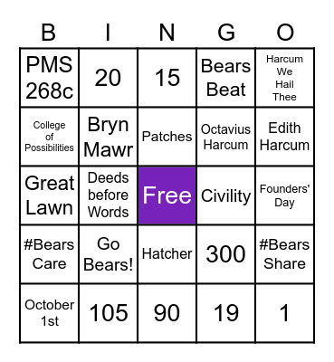 Harcum College Game Night Bingo Card