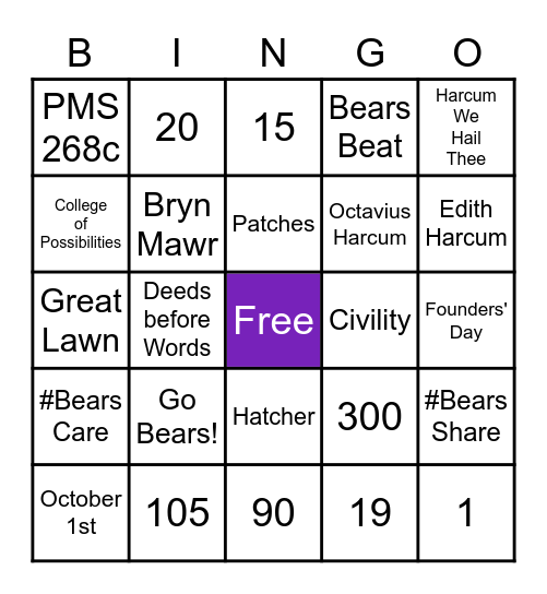 Harcum College Game Night Bingo Card