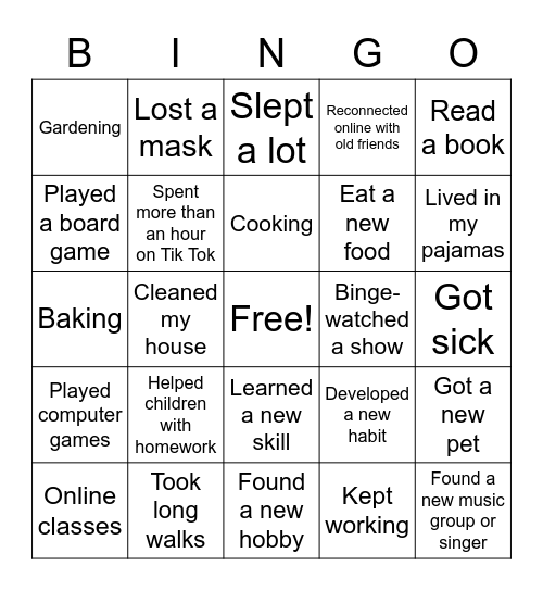 Quarantine Edition Bingo Card