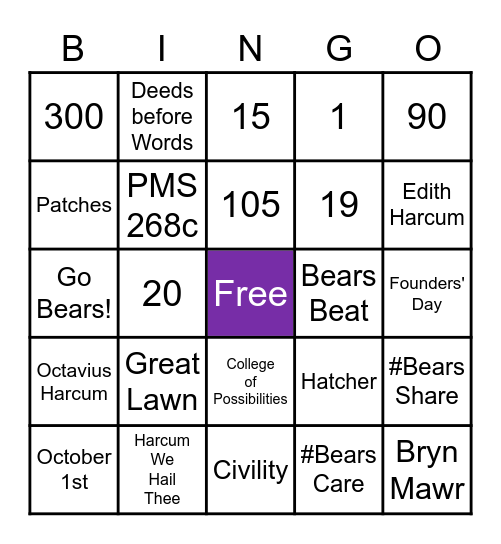 Harcum College Game Night Bingo Card