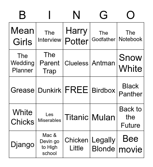ALPHA XI DELTA MOVIE BINGO Card