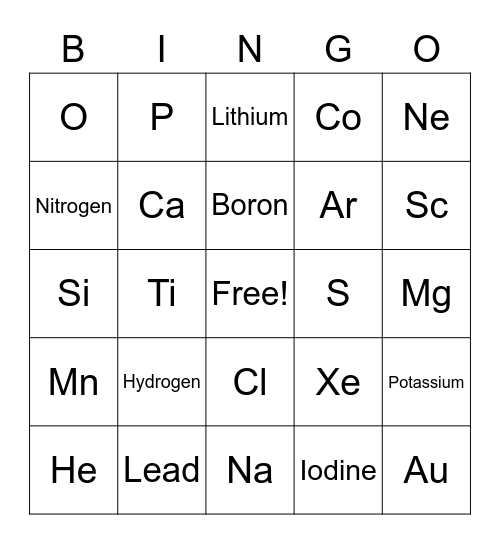 Element Bingo Card