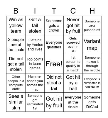 Fall Guys Bingo Card