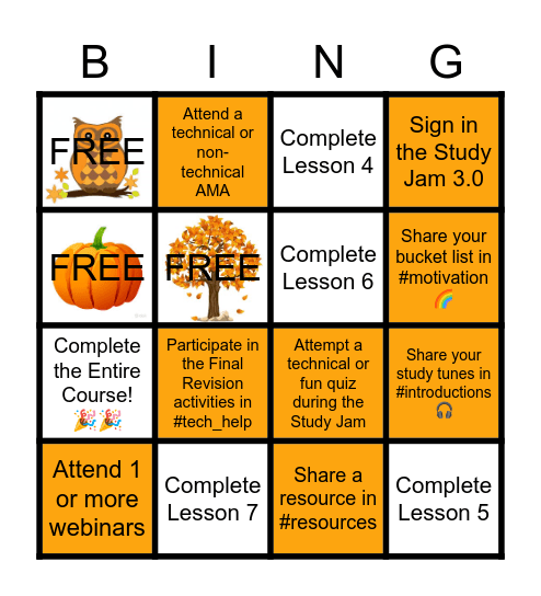 Azure Scholarship Study Jam 3.0 Bingo! Bingo Card