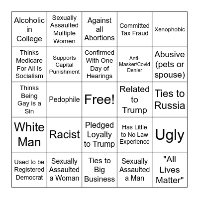 Donald Trump's Third Justice Bingo Card