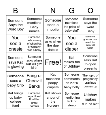 Kats Baby Shower Bingo Card