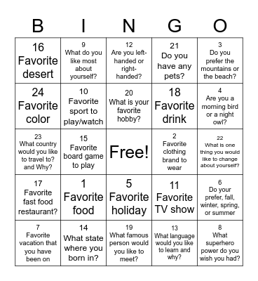 Ice Breaker Bingo Card