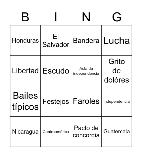 Independencia Bingo Card