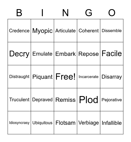 Vocab 1-8 Bingo Card