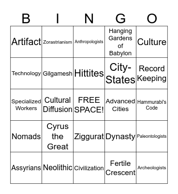 Mesopotamian Bingo Card